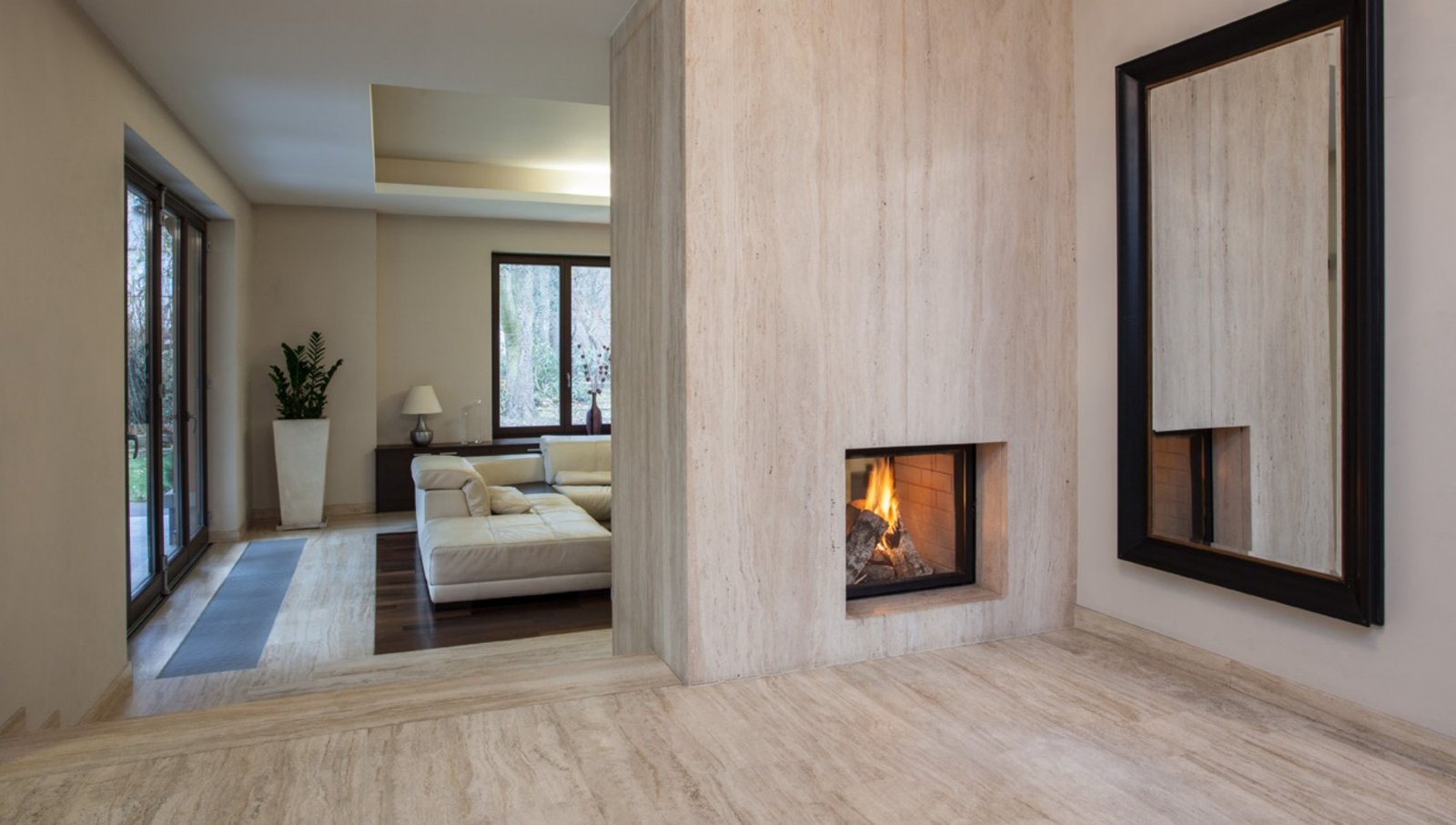 Living space with fireplace