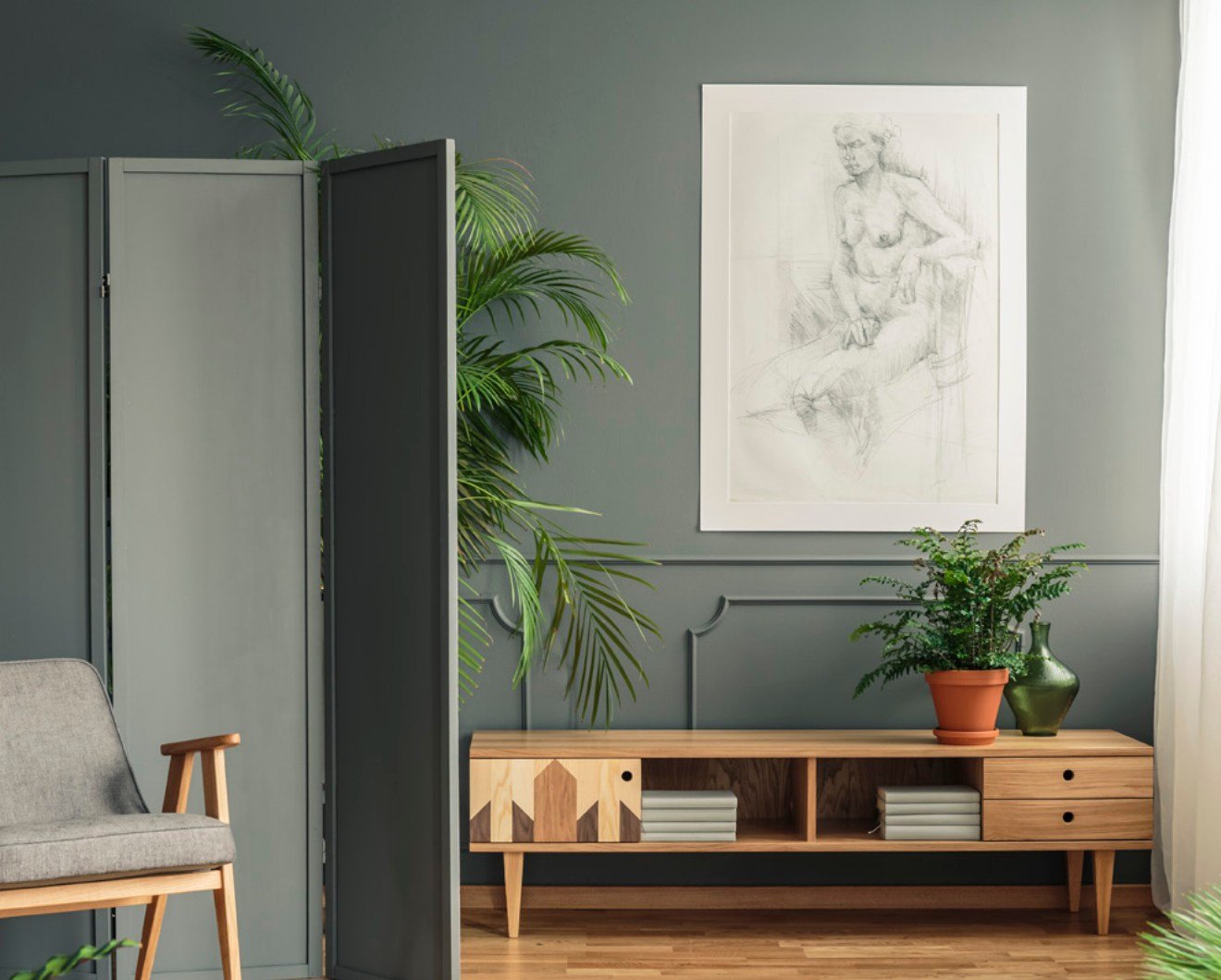 Sideboard and living area